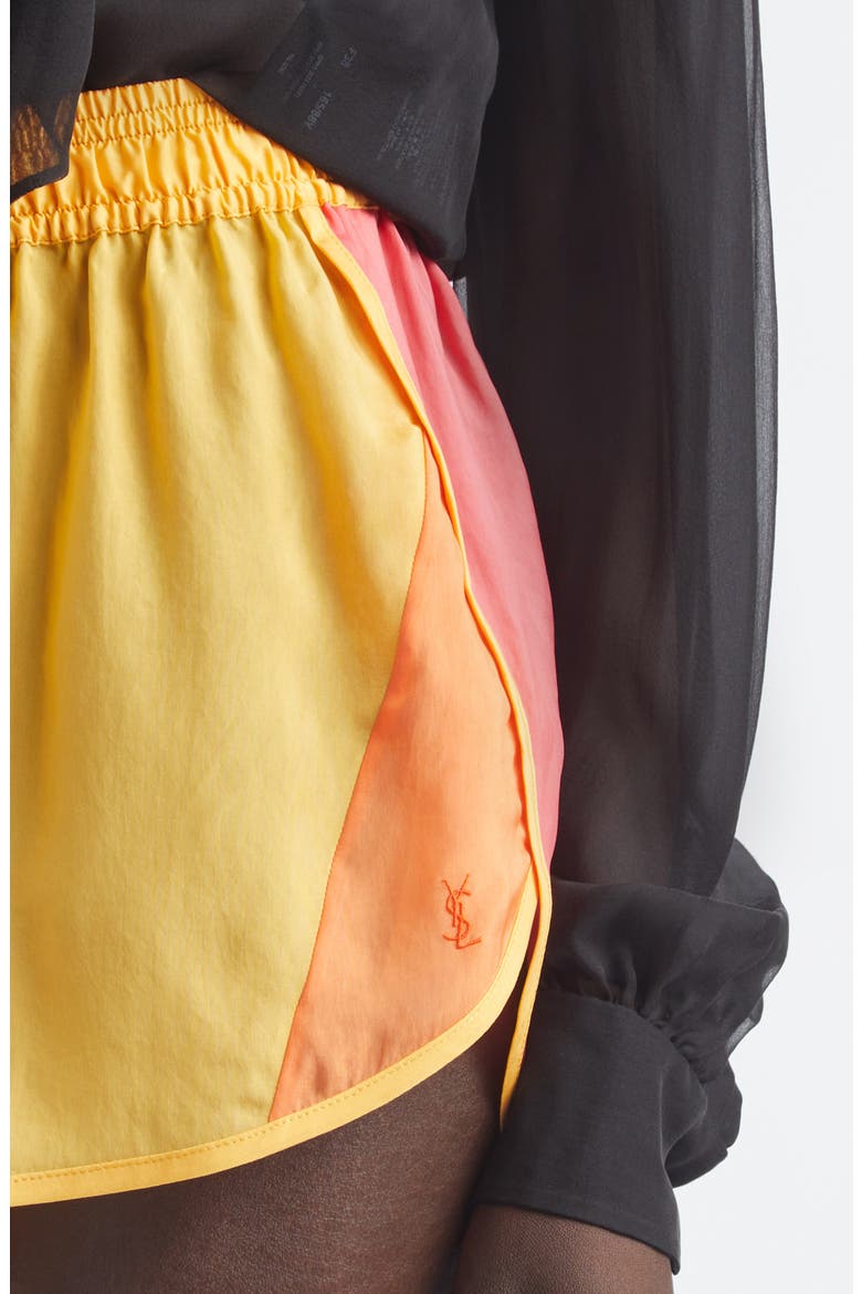 Colorblock Cupro Mini Shorts, Alternate, color, TOURNESOL