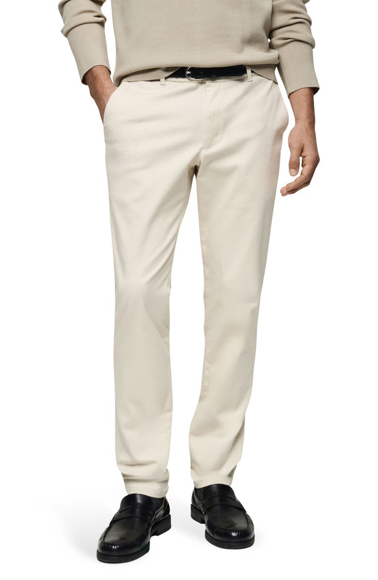 MANGO Serge Slim Fit Twill Chino Pants, Main, color, Ecru