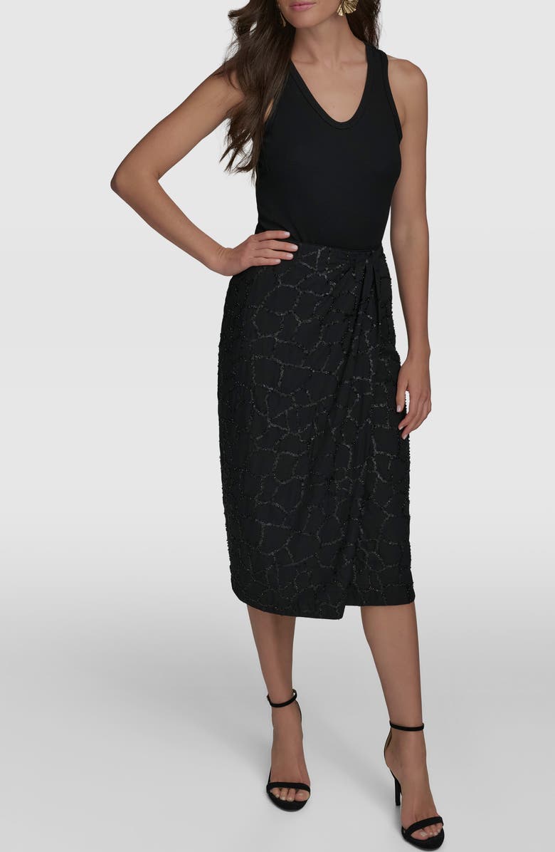 Donna Karan New York Sequin Faux Wrap Pencil Skirt, Alternate, color, Black