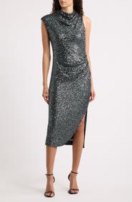 BOSS Enany Cowl Neck Sequin Midi Dress