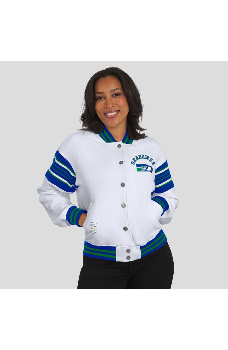WEAR by Erin Andrews Women's WEAR by Erin Andrews White Seattle Seahawks Full-Snap Fleece Sweatshirt Jacket, Alternate, color, White