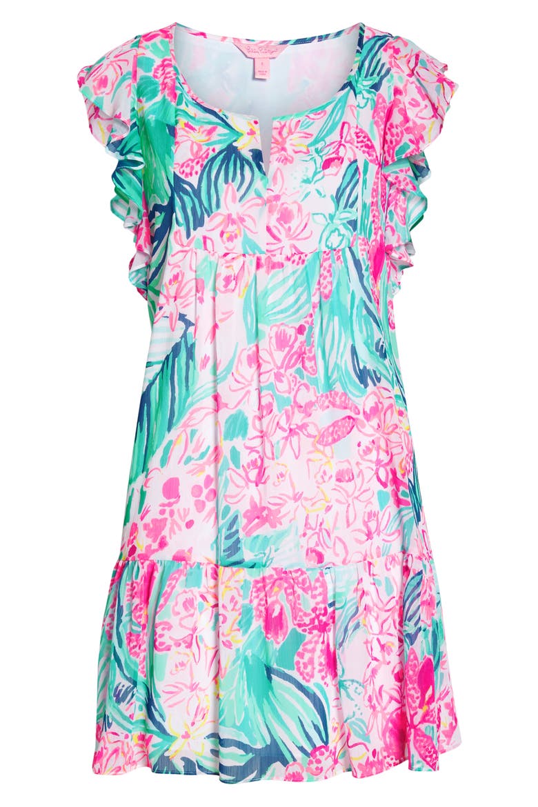 Nora Ruffle Chiffon Shift Dress, Alternate, color, MULTI VIA FLORA