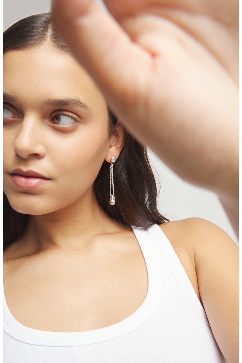Sterling Silver-Plated Earrings with Long Chain and Dial Detail, Alternate, color, Silver