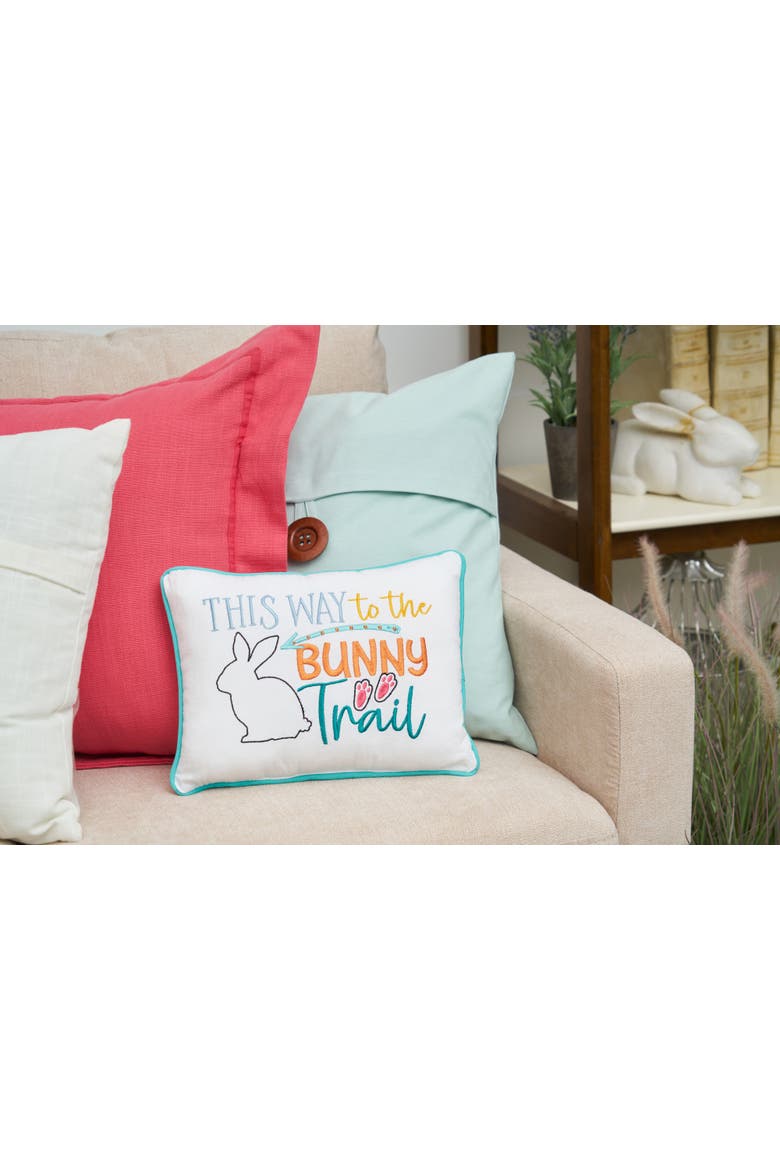 "This Way to The Bunny Trail" Easter Cotton Blend Mini Accent Pillow 9" x 12", Alternate, color, White