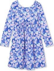 Lands' End Girls Long Sleeve Gathered Waist Jersey Dress
