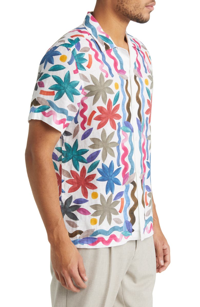 Reiss Delphi Floral Short Sleeve Linen Button-Up Camp Shirt, Alternate, color, 
