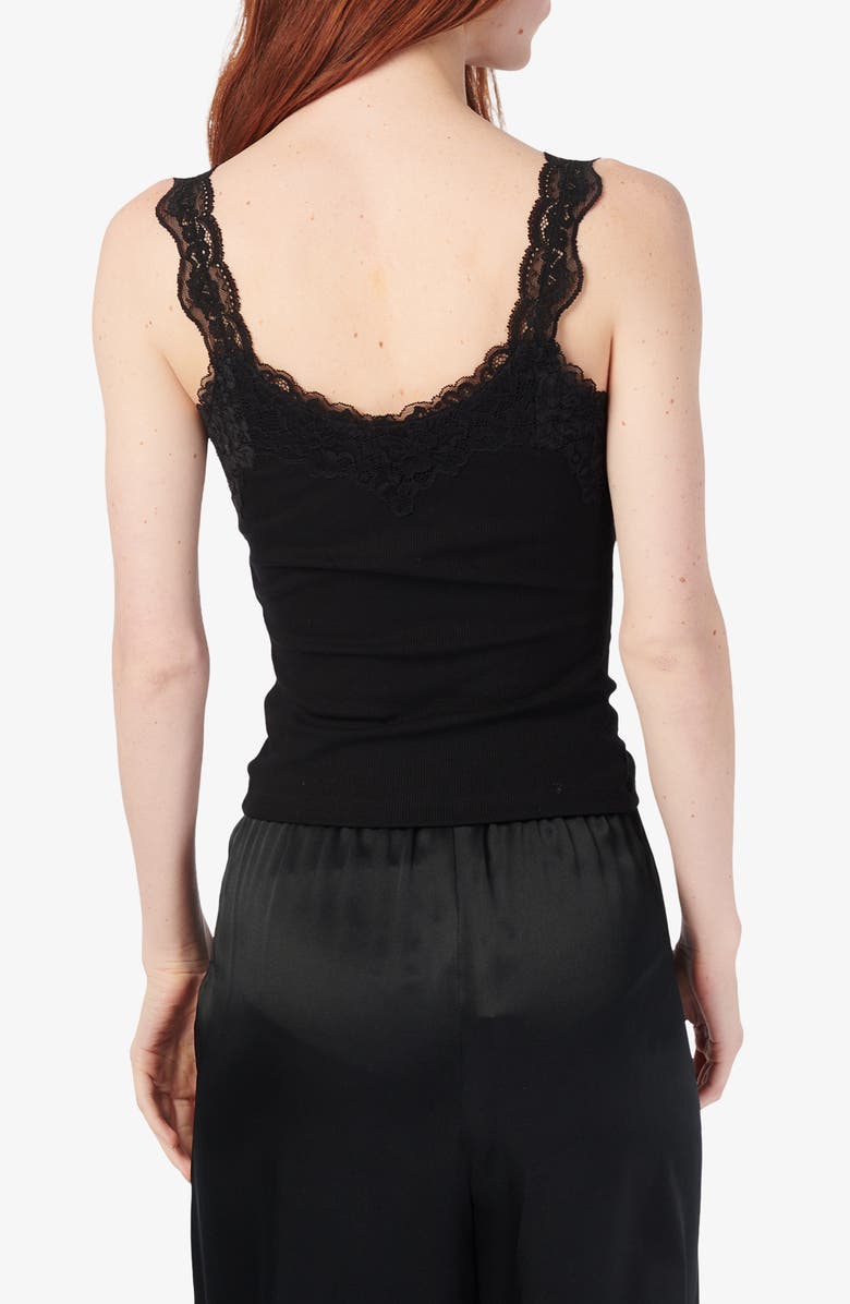CAMI NYC Lani Lace Trim Rib Tank Top, Alternate, color, Black