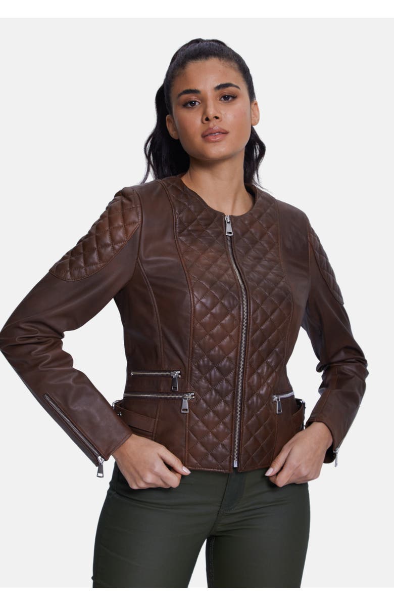 Furniq UK Edith Leather Jacket, Alternate, color, Whiskey