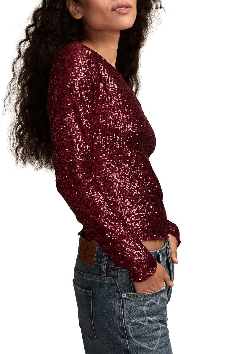Lucky Brand Sequin Long Sleeve Top, Alternate, color, Red Wine
