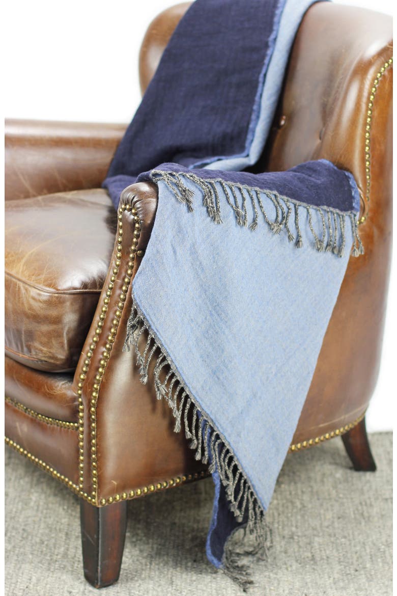 Reversible Merino Wool Throw Blanket, Alternate, color, NAVY/ CYAN BLUE