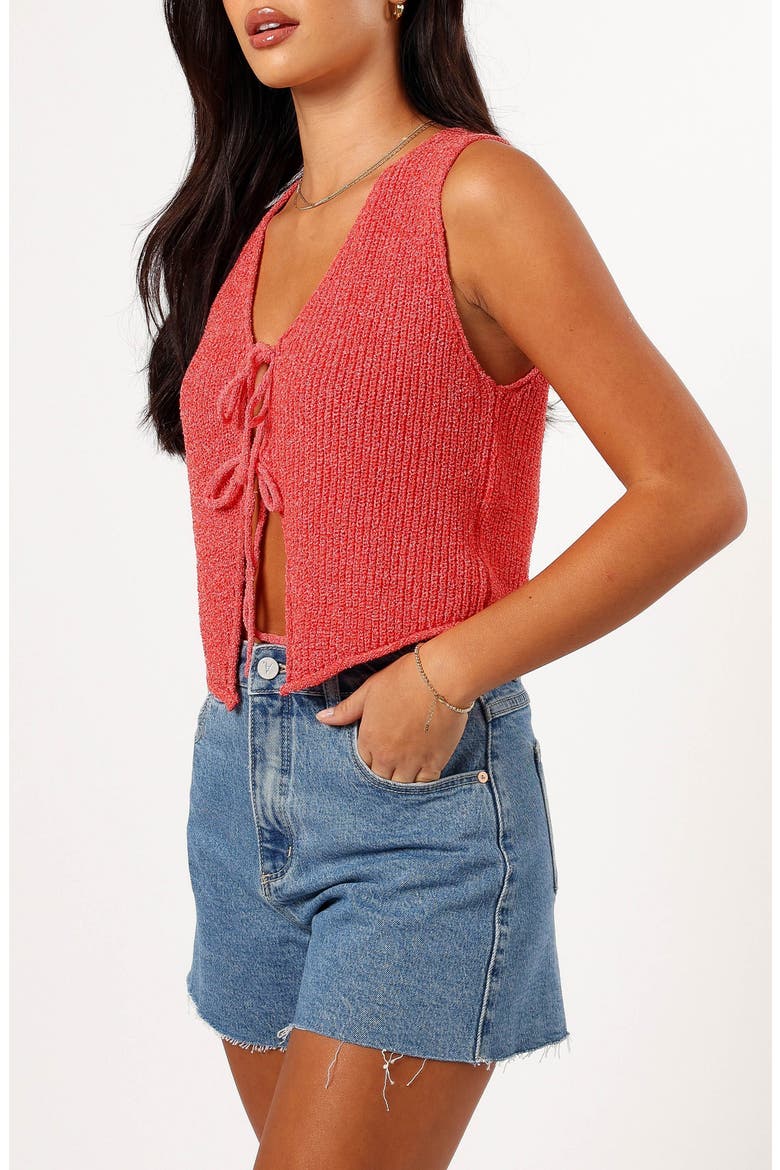 Kendall Tie Front Sleeveless Knit Top, Alternate, color, RED