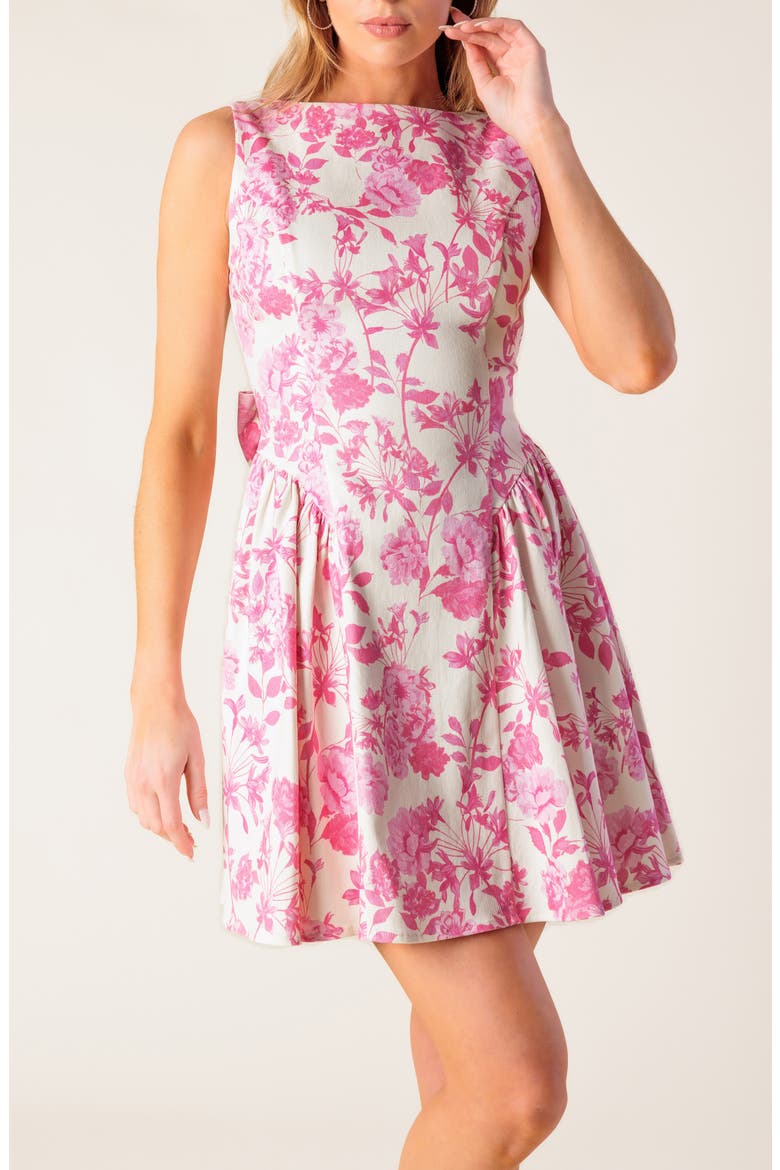Floral Sleeveless Bow Back Cotton Blend Minidress, Alternate, color, IVORY PINK