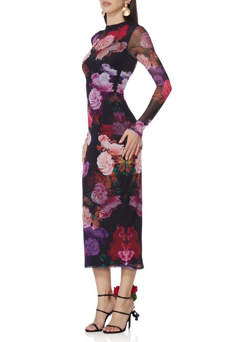 Juniper Mock Neck Mesh Midi Dress, Alternate, color, VIOLET ROSES