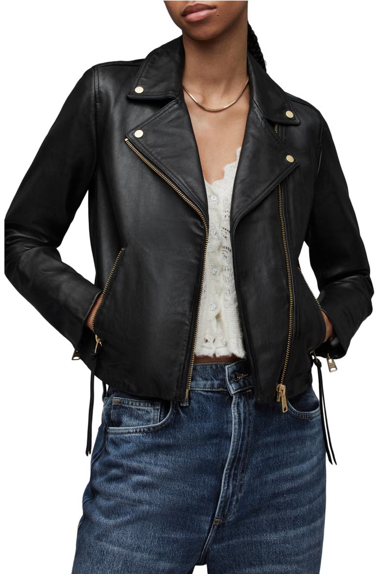 Dalby Leather Biker Jacket, Main, color, BLACK/ GOLD