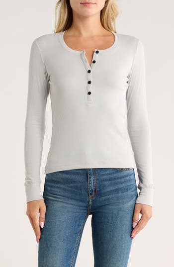 Rag & Bone Essie Ribbed Henley In Gray
