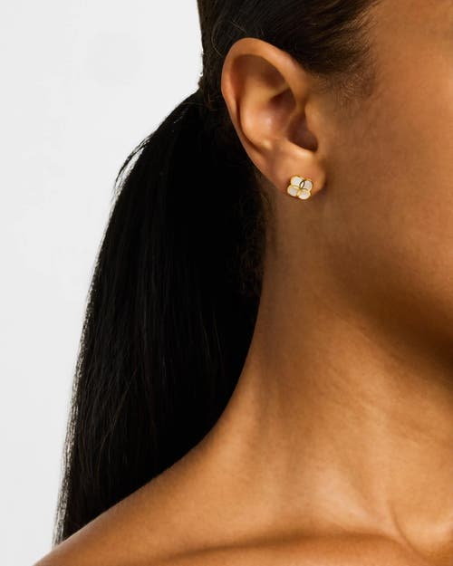 Jan Leslie Petal Gemstone With 18k Gold Overlay Sterling Stud Earring In Blue