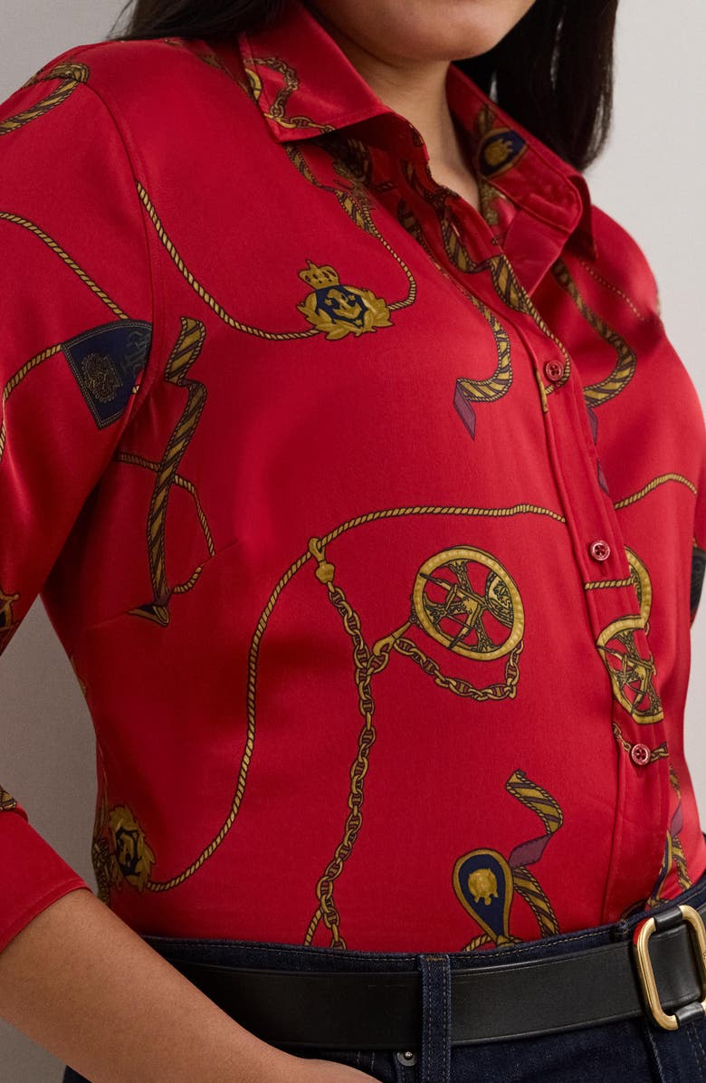 Lauren Ralph Lauren Jamelko Chain Print Charmeuse Button-Up Shirt, Alternate, color, 