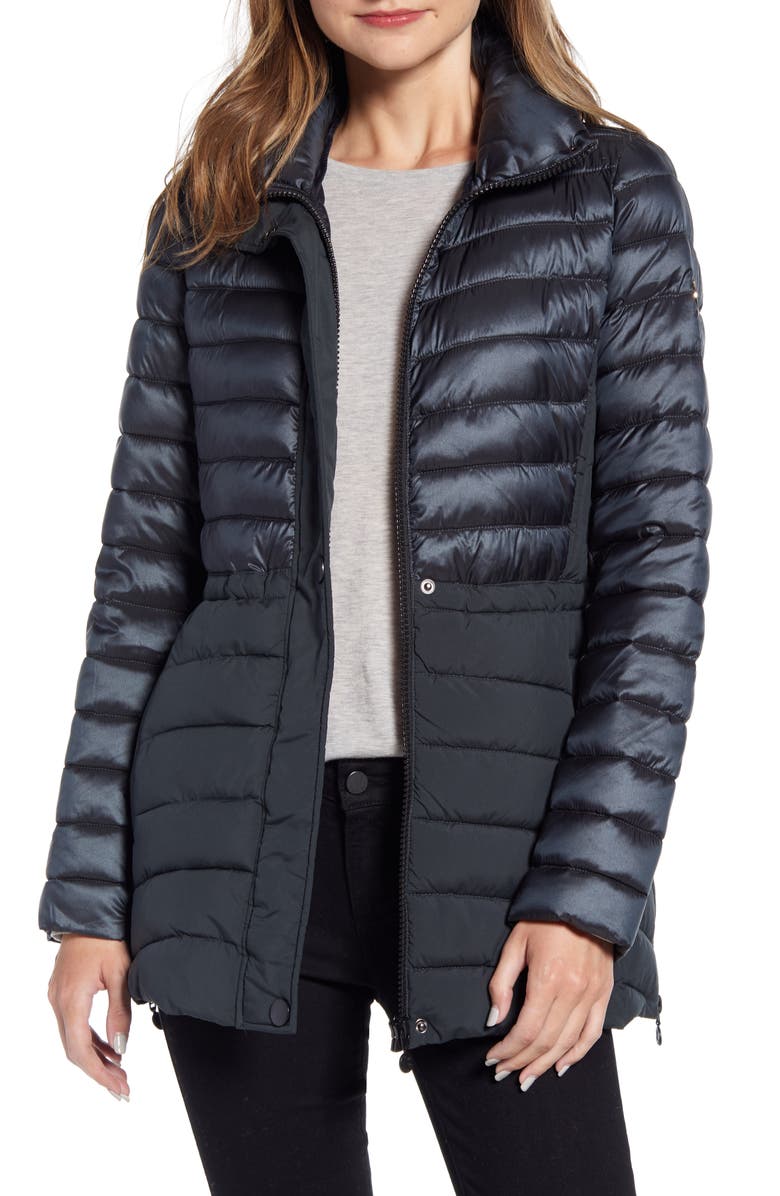 Bernardo Mixed Media Packable Puffer Jacket, Main, color,
