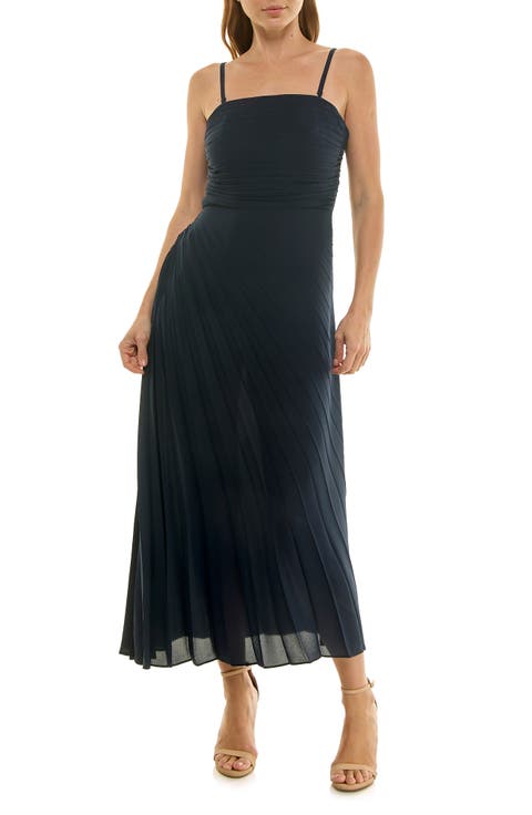 Strapless Pleated Chiffon Maxi Dress