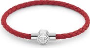 PHILIPP PLEIN Leather Stainless Steel Bracelet Plein Tag Men