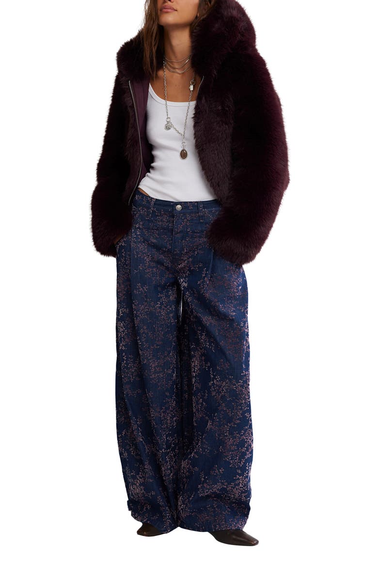 Free People Louder Please Hooded Faux Fur Jacket, Alternate, color, Grape