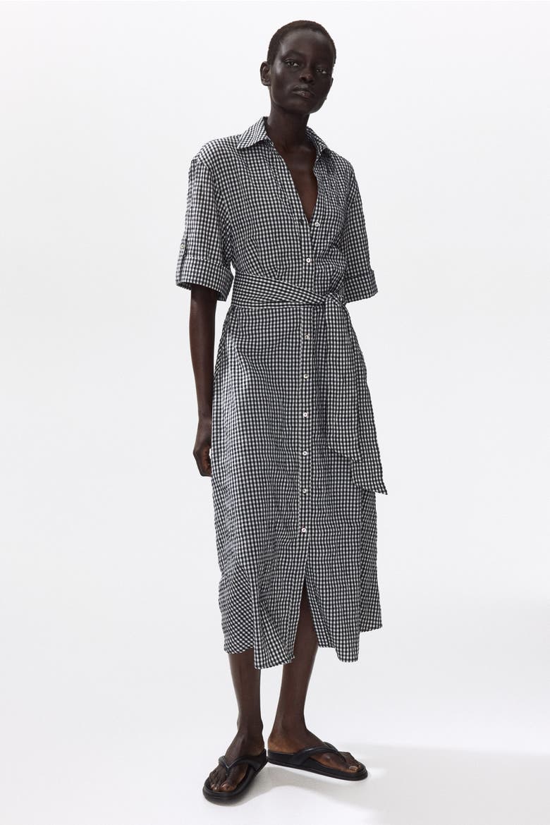 Tie-belt Dress, Alternate, color, Black/gingham
