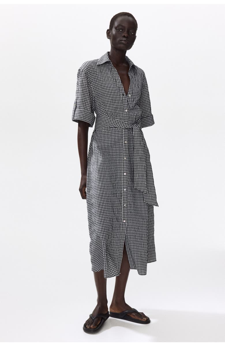 H&M Tie-belt Dress, Alternate, color, Black/Gingham