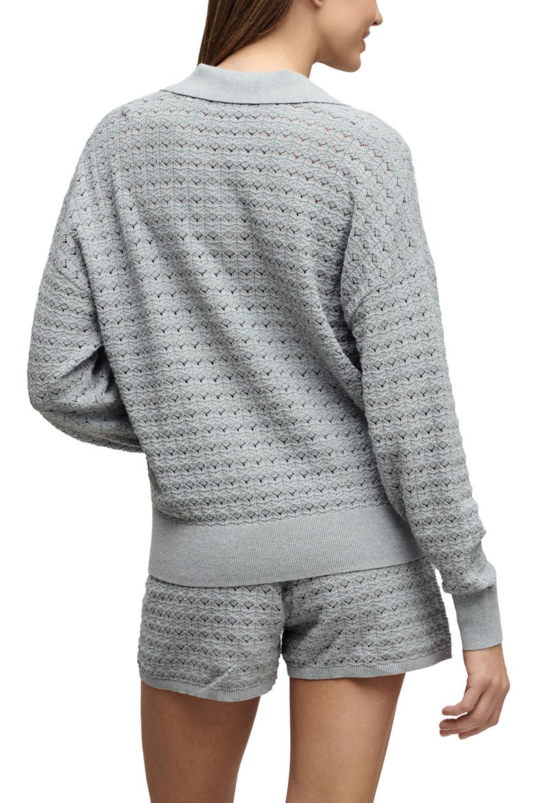 Heathered Cotton Tulip Pointelle Collared Pullover, Alternate, color, FROST