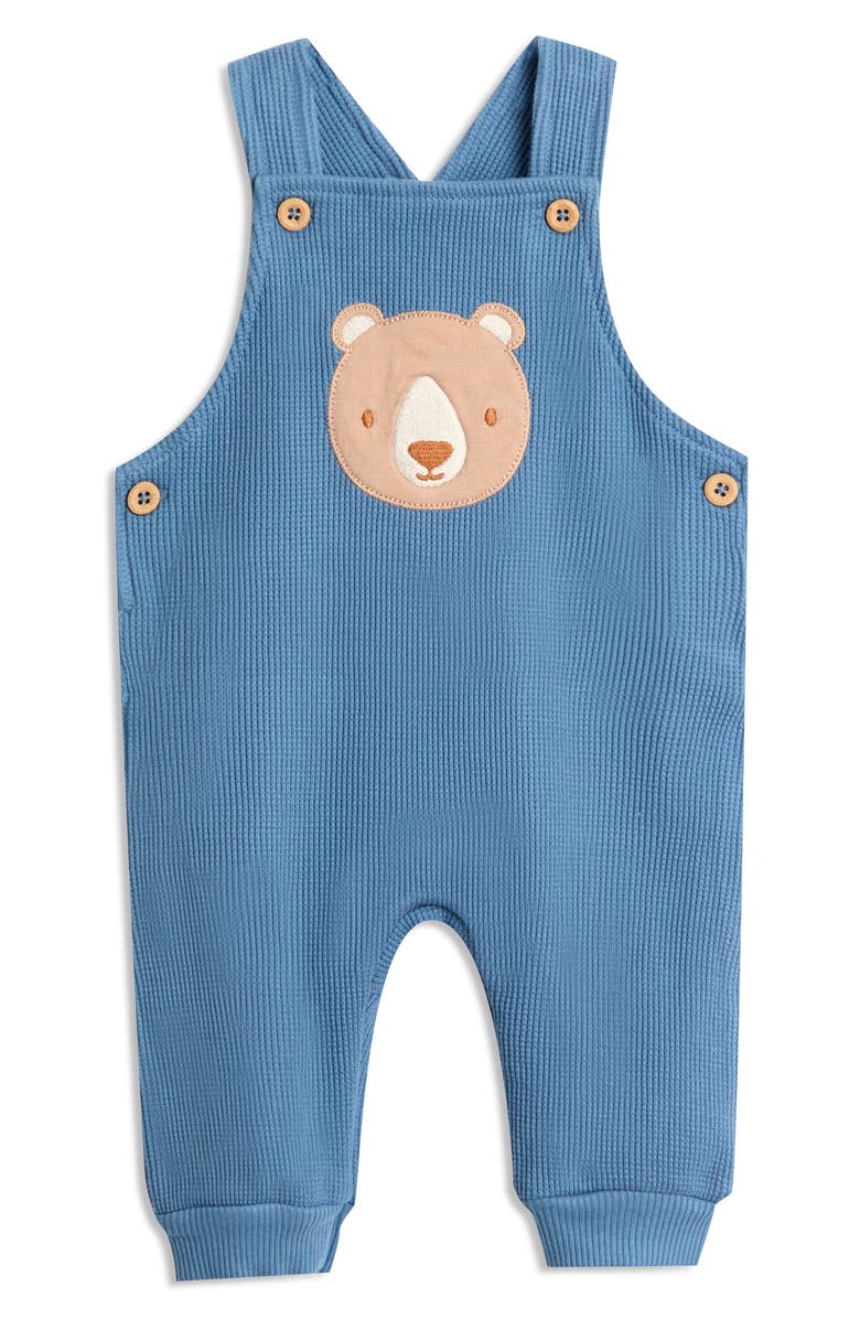JOJO MAMAN BEBE Long Sleeve Bodysuit & Bear Appliqué Waffle Knit Overalls Set, Alternate, color, Denim
