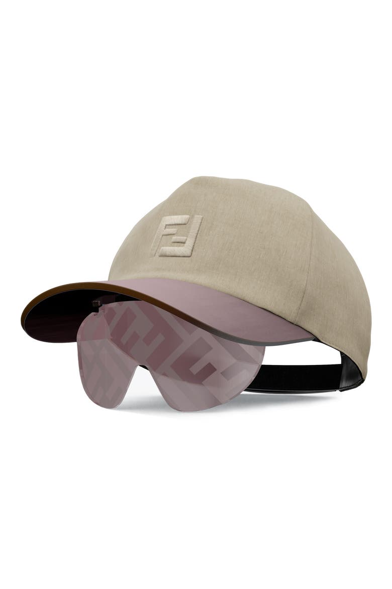 'Fendi Eyecap Baseball Cap with Mask Sunglasses, Alternate, color, BEIGE/ BORDEAUX MIRROR