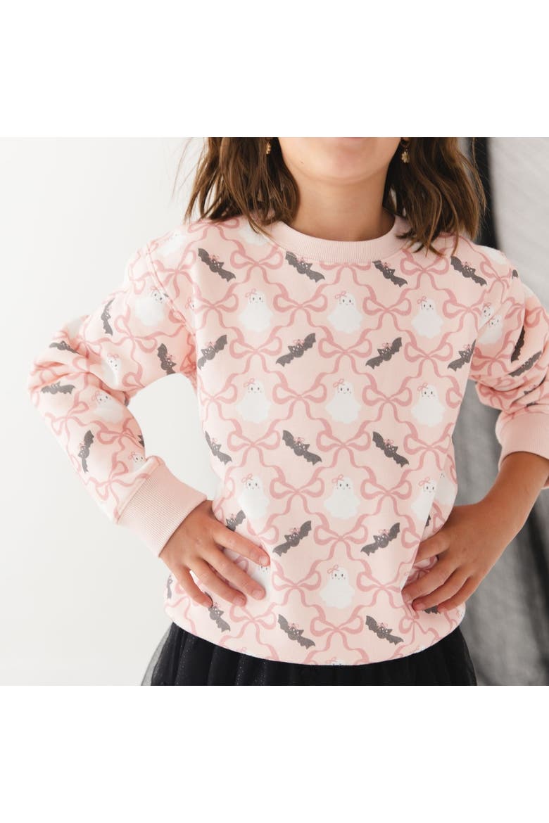 Bat And Ghost Trellis Halloween Sweatshirt, Alternate, color, Pink