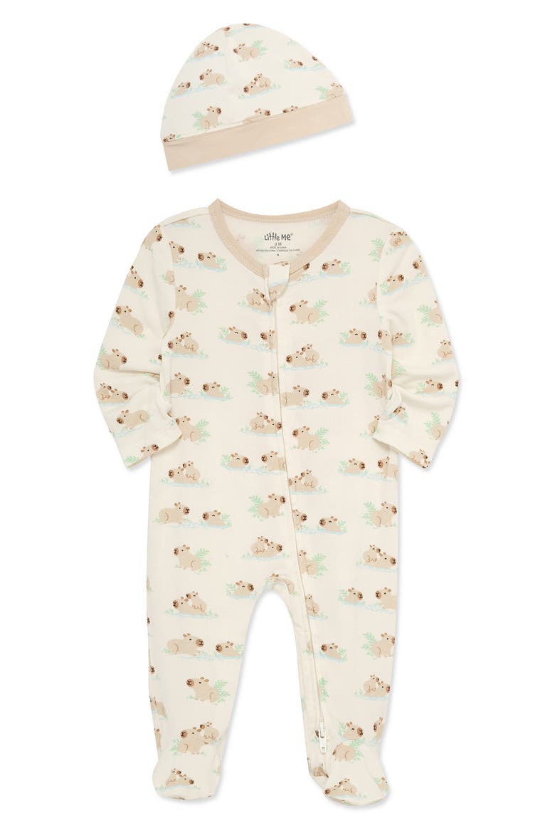 Capybaras Stretch Viscose Zip Footie & Hat Set (Nordstrom Exclusive), Alternate, color, MULTI