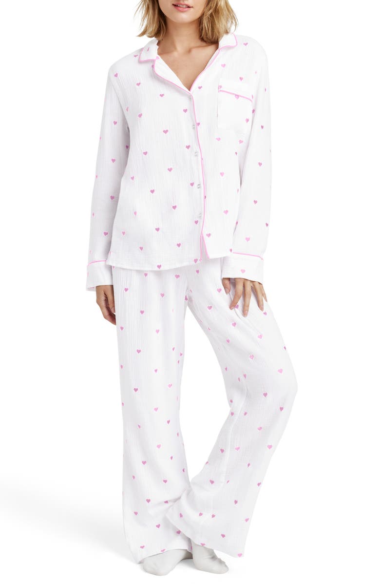 Splendid Lottie Love Cotton Gauze Pajamas, Main, color, White/ Raspberry Ice