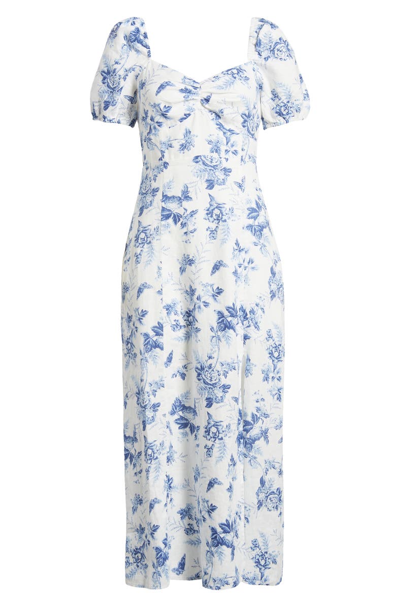 & Other Stories Floral Puff Sleeve Linen Dress, Alternate, color, White W. Blue Floral Perla Aop