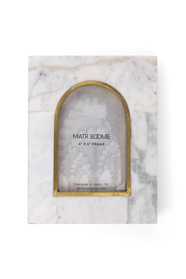 Sammita Arch White Picture Frame - Carved Marble Brass Inlay, Main, color, Carved Marble - 4x6