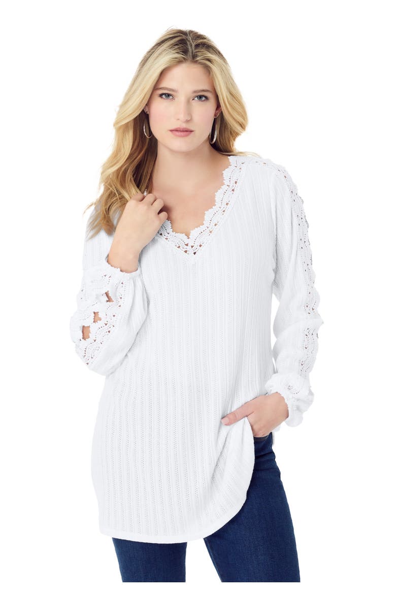 Lace Trim And Appliquéd Tee, Main, color, WHITE