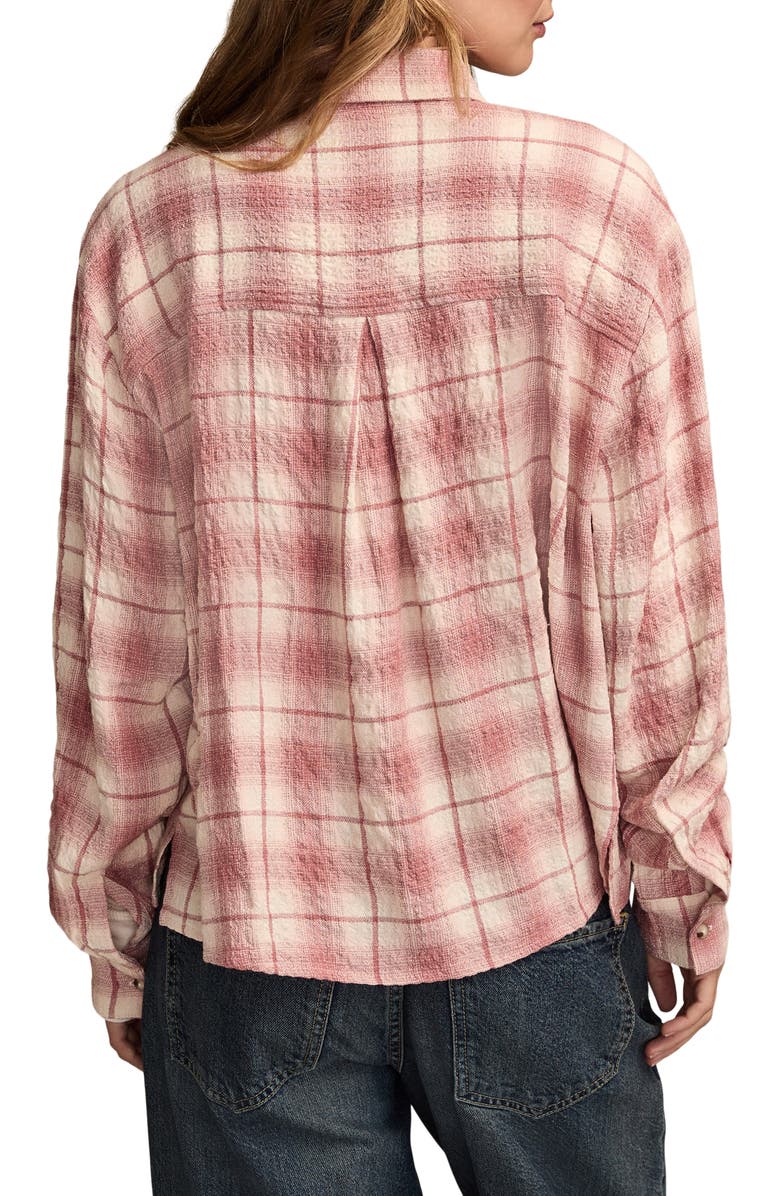 Lucky Brand Plaid Crop Button-Up Shirt, Alternate, color, Pink Plaid