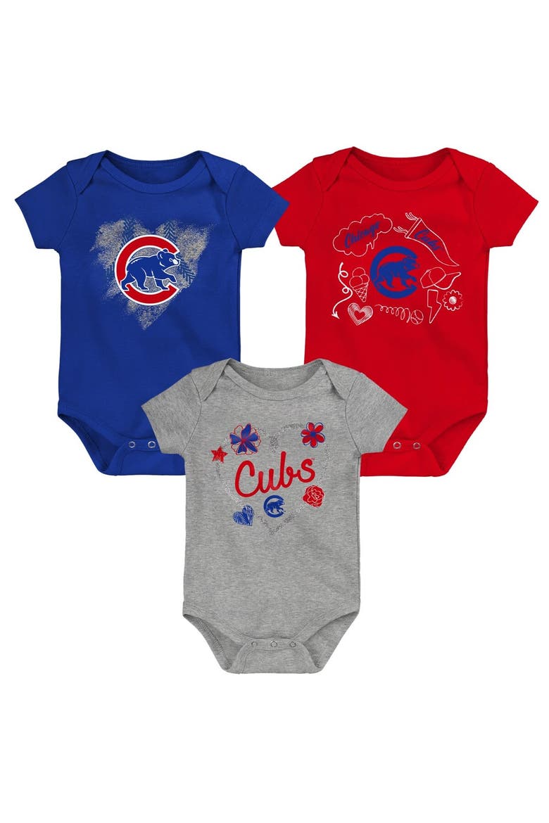Infant Royal/Red/Gray Chicago Cubs Batter Up 3-Pack Bodysuit Set, Alternate, color, Royal