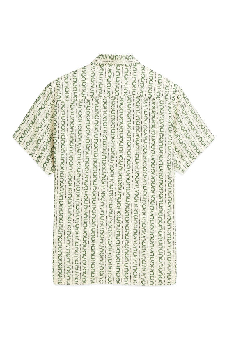 Horseshoe Print Short Sleeve Linen Button-Up Shirt, Alternate, color, HORSESHOE STRIPE EGG
