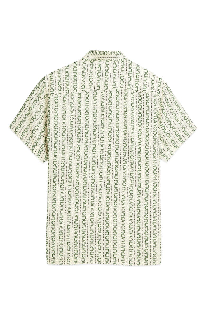 Scotch & Soda Horseshoe Pringt Short Sleeve Linen Button-Up Shirt, Alternate, color, Horseshoe Stripe Egg