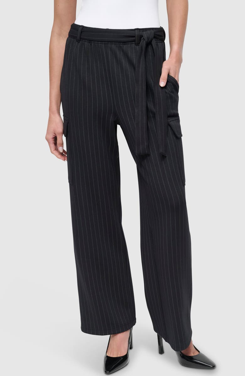 DKNY Pinstripe Belted Wide Leg Cargo Pants, Main, color,