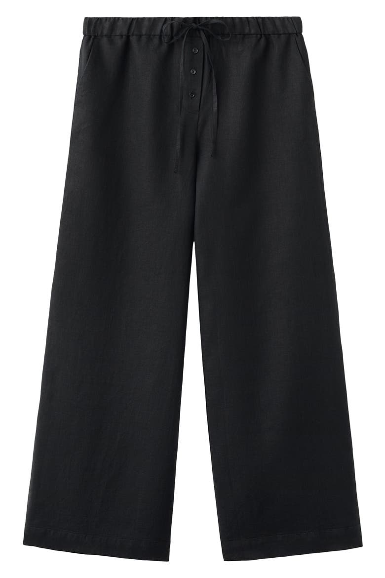 Wide Leg Button Detail Linen Pants, Alternate, color, BLACK
