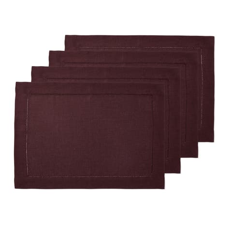 Linen Placemats Set of 4, 14 x 19 Inch for Dining Table, Holiday and Everyday Table Decor - Classic Hemstitch