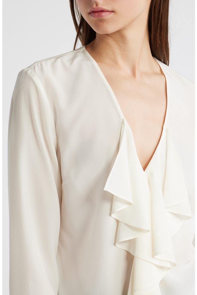 Ruffle Front Long Sleeve Silk Top, Alternate, color, CREAM