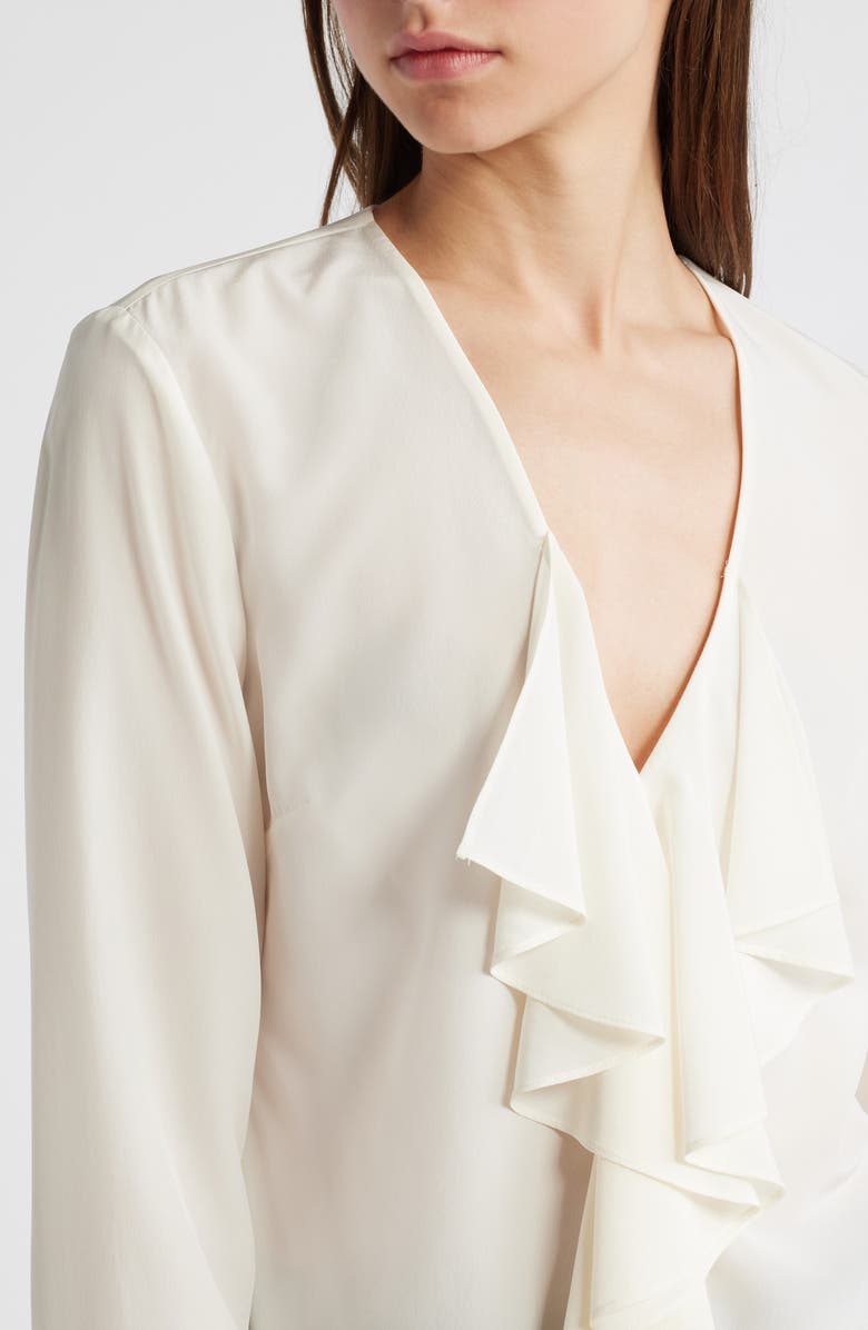 FRAME Ruffle Front Long Sleeve Silk Top, Alternate, color,