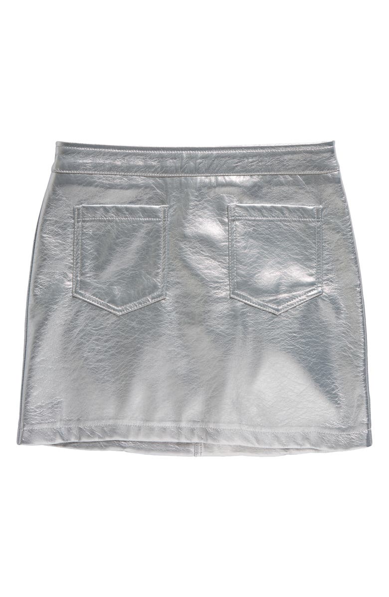 Love, Fire Kids' Patch Pocket Metallic Faux Leather Skirt, Main, color, Xenon Silver