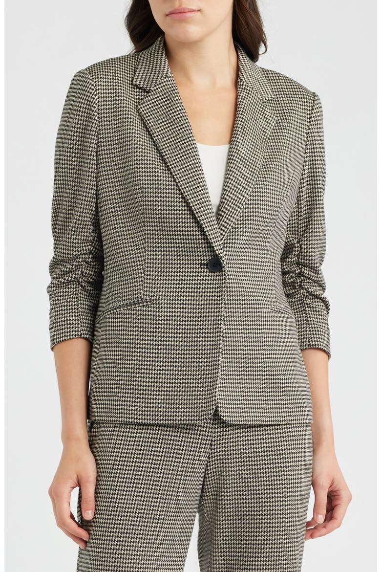 Scrunch Sleeve Houndstooth Blazer, Alternate, color, ANNE BLACK/ VICUNA