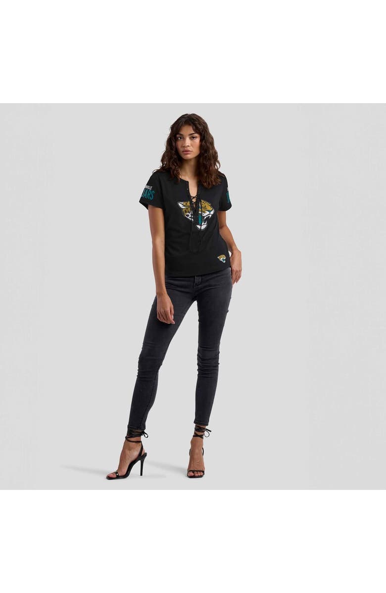 WEAR by Erin Andrews Women's WEAR by Erin Andrews x Gracie Hunt Black Jacksonville Jaguars Draft Me Lace-Up T-Shirt, Alternate, color, 