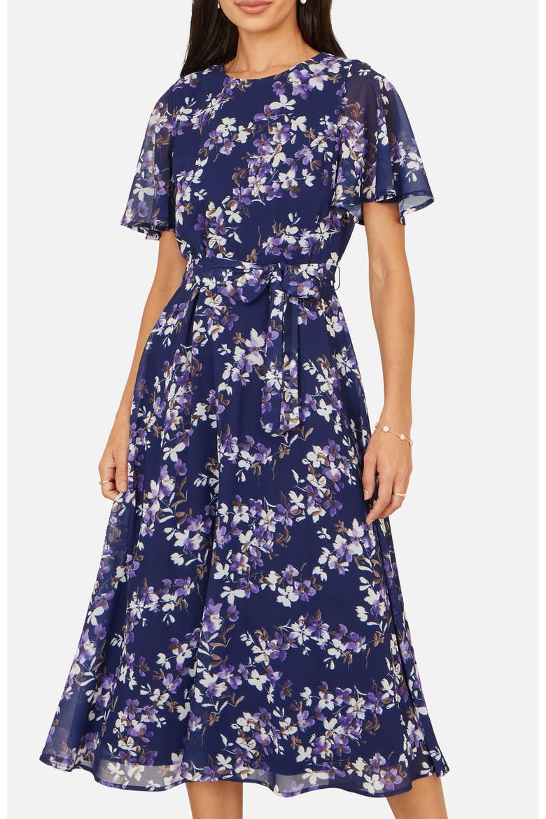 Blossom Print Midi Skater Dress, Alternate, color, Navy
