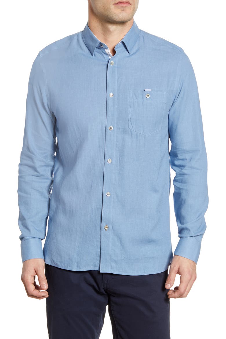 Notip Button-Up Linen Blend Shirt, Main, color, NAVY